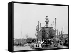 Building a Warship, Cramps I.E. William Cramp Sons Ship and Engine Building Company Shipyard-null-Framed Stretched Canvas