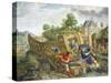 Building Ark, Flemish Painting, Painting on Copper-null-Stretched Canvas