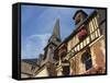 Building Exterior and Church Spire, Quai St Etienne, Normandy, France-Guy Thouvenin-Framed Stretched Canvas