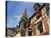 Building Exterior and Church Spire, Quai St Etienne, Normandy, France-Guy Thouvenin-Stretched Canvas