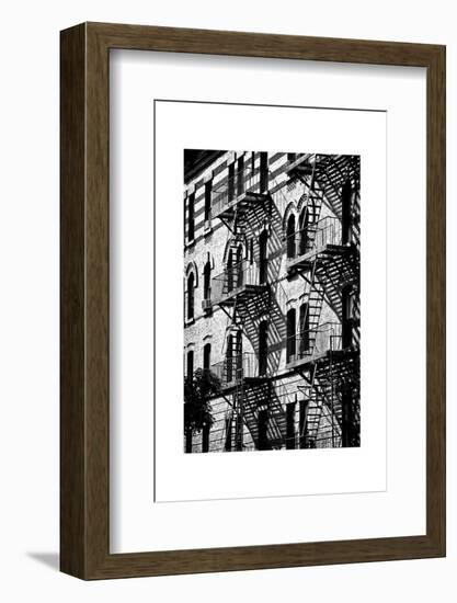 Building Facade New York with Fire Escapes, Manhattan, NYC, White Frame, Full Size Photography-Philippe Hugonnard-Framed Photographic Print