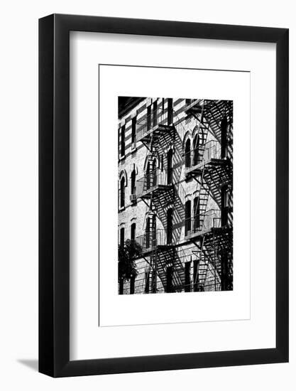 Building Facade New York with Fire Escapes, Manhattan, NYC, White Frame, Full Size Photography-Philippe Hugonnard-Framed Photographic Print