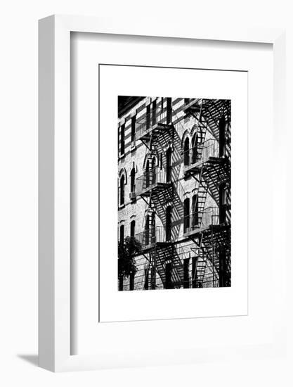 Building Facade New York with Fire Escapes, Manhattan, NYC, White Frame, Full Size Photography-Philippe Hugonnard-Framed Photographic Print