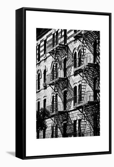 Building Facade New York with Fire Escapes, Manhattan, NYC, White Frame, Full Size Photography-Philippe Hugonnard-Framed Stretched Canvas