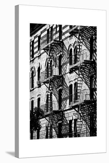 Building Facade New York with Fire Escapes, Manhattan, NYC, White Frame, Full Size Photography-Philippe Hugonnard-Stretched Canvas