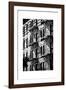 Building Facade New York with Fire Escapes, Manhattan, NYC, White Frame, Full Size Photography-Philippe Hugonnard-Framed Photographic Print