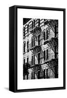 Building Facade New York with Fire Escapes, Manhattan, NYC, White Frame, Full Size Photography-Philippe Hugonnard-Framed Stretched Canvas