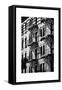 Building Facade New York with Fire Escapes, Manhattan, NYC, White Frame, Full Size Photography-Philippe Hugonnard-Framed Stretched Canvas