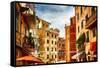 Building Facades of Riomaggiore, Liguria, Italy-George Oze-Framed Stretched Canvas