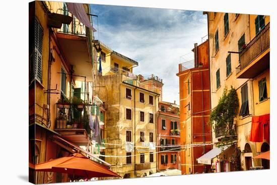 Building Facades of Riomaggiore, Liguria, Italy-George Oze-Stretched Canvas