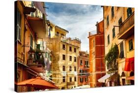 Building Facades of Riomaggiore, Liguria, Italy-George Oze-Stretched Canvas