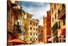 Building Facades of Riomaggiore, Liguria, Italy-George Oze-Stretched Canvas