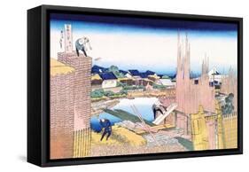 Building in the Village-Katsushika Hokusai-Framed Stretched Canvas