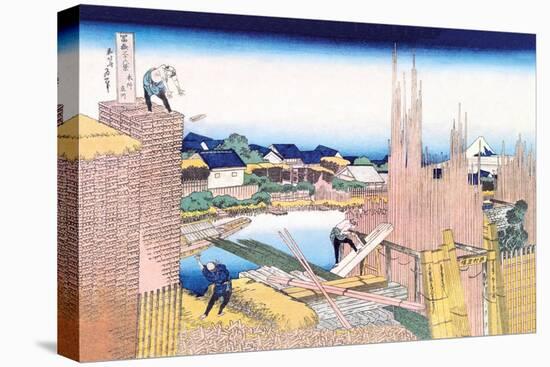 Building in the Village-Katsushika Hokusai-Stretched Canvas