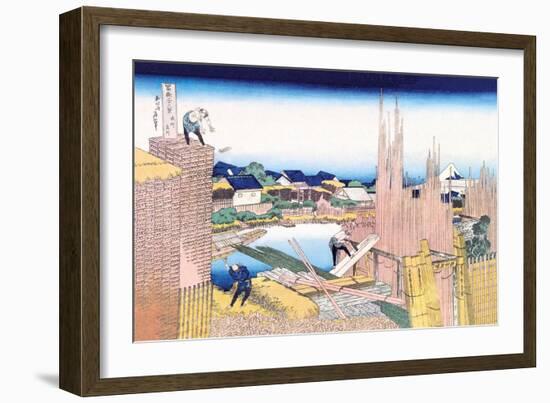 Building in the Village-Katsushika Hokusai-Framed Art Print