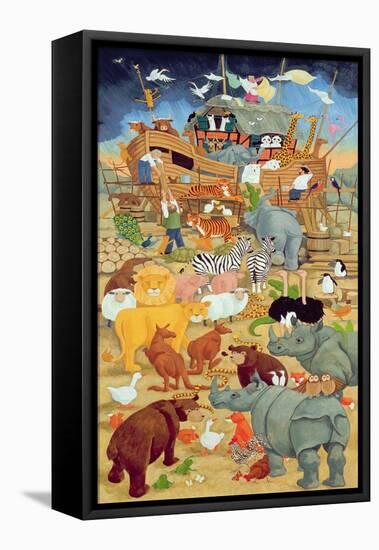 Building Noah's Ark-Linda Benton-Framed Stretched Canvas