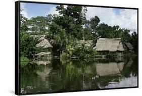 Building on Stilts Reflected in the River Amazon, Peru, South America-Sybil Sassoon-Framed Stretched Canvas