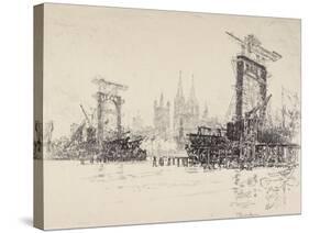 Building the Bridge at Cologne, 1914-Joseph Pennell-Stretched Canvas