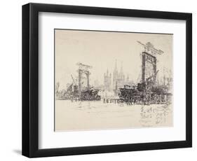 Building the Bridge at Cologne, 1914-Joseph Pennell-Framed Premium Giclee Print