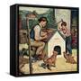 "Building the Doghouse", March 24, 1951-Amos Sewell-Framed Stretched Canvas