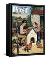 "Building the Doghouse" Saturday Evening Post Cover, March 24, 1951-Amos Sewell-Framed Stretched Canvas