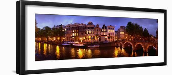 Buildings Along a Canal at Dusk, Amsterdam, Netherlands-null-Framed Premium Photographic Print