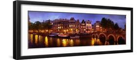 Buildings Along a Canal at Dusk, Amsterdam, Netherlands-null-Framed Premium Photographic Print