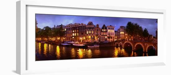 Buildings Along a Canal at Dusk, Amsterdam, Netherlands-null-Framed Photographic Print