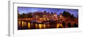 Buildings Along a Canal at Dusk, Amsterdam, Netherlands-null-Framed Photographic Print