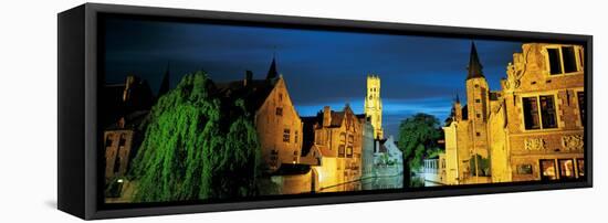 Buildings along a canal, Bruges, West Flanders, Flemish Region, Belgium-null-Framed Stretched Canvas