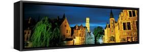 Buildings along a canal, Bruges, West Flanders, Flemish Region, Belgium-null-Framed Stretched Canvas