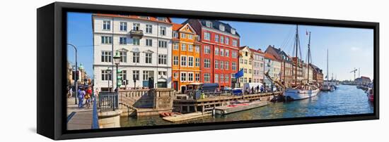 Buildings Along a Canal with Boats, Nyhavn, Copenhagen, Denmark-null-Framed Stretched Canvas