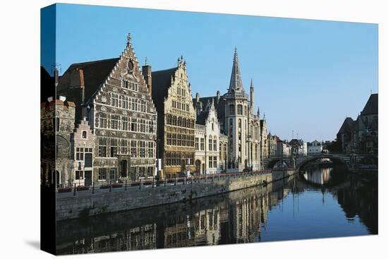 Buildings Along Graslei or Quai Aux Herbes, Lys River, Ghent, Belgium-null-Stretched Canvas