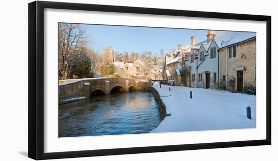 Buildings Along Snow Covered Street, Castle Combe, Wiltshire, England-null-Framed Photographic Print