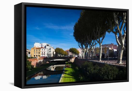 Buildings Along the Basse Riverfront, Perpignan, Pyrenees-Orientales, Languedoc-Roussillon, France-null-Framed Stretched Canvas