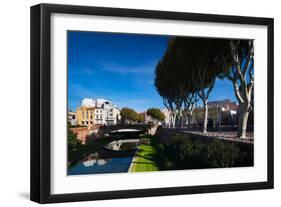 Buildings Along the Basse Riverfront, Perpignan, Pyrenees-Orientales, Languedoc-Roussillon, France-null-Framed Photographic Print