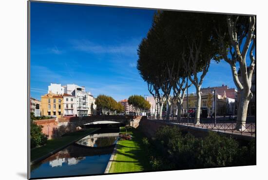 Buildings Along the Basse Riverfront, Perpignan, Pyrenees-Orientales, Languedoc-Roussillon, France-null-Mounted Photographic Print