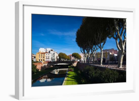Buildings Along the Basse Riverfront, Perpignan, Pyrenees-Orientales, Languedoc-Roussillon, France-null-Framed Photographic Print