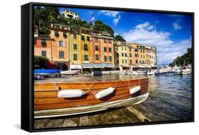 Buildings Along the Harbor, Portofino, Italy-George Oze-Framed Stretched Canvas