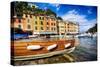 Buildings Along the Harbor, Portofino, Italy-George Oze-Stretched Canvas