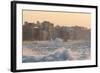 Buildings Along the Malecon in Soft Evening Sunlight with Large Waves Crashing Against the Sea Wall-Lee Frost-Framed Photographic Print