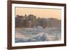 Buildings Along the Malecon in Soft Evening Sunlight with Large Waves Crashing Against the Sea Wall-Lee Frost-Framed Photographic Print