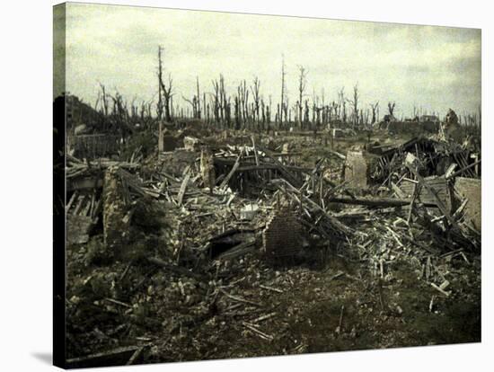 Buildings and Trees Destroyed by Artillery Fire, Chaulnes, Somme, France, 1917-Fernand Cuville-Stretched Canvas