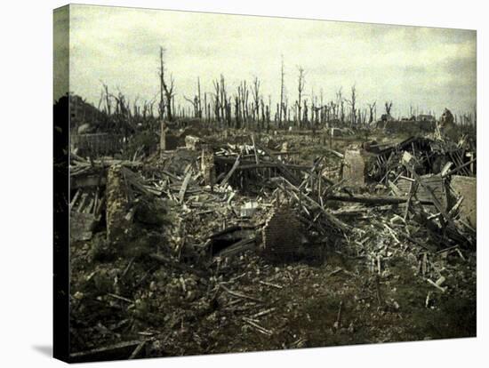 Buildings and Trees Destroyed by Artillery Fire, Chaulnes, Somme, France, 1917-Fernand Cuville-Stretched Canvas