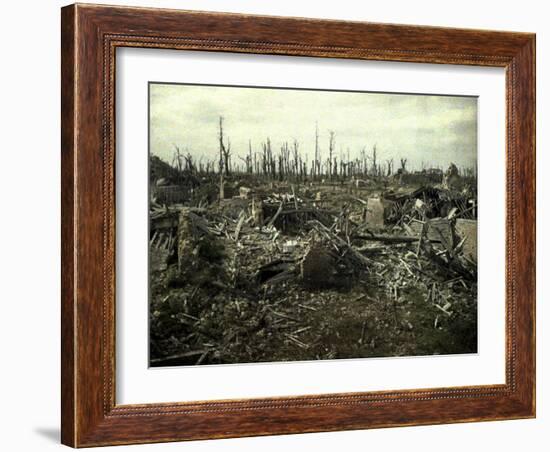 Buildings and Trees Destroyed by Artillery Fire, Chaulnes, Somme, France, 1917-Fernand Cuville-Framed Giclee Print