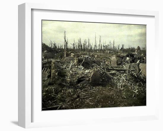 Buildings and Trees Destroyed by Artillery Fire, Chaulnes, Somme, France, 1917-Fernand Cuville-Framed Giclee Print