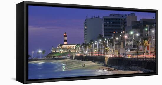 Buildings at Porto Da Barra Beach with Forte De Santo Antonio Lighthouse at Evening, Salvador-null-Framed Stretched Canvas