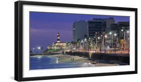 Buildings at Porto Da Barra Beach with Forte De Santo Antonio Lighthouse at Evening, Salvador-null-Framed Photographic Print