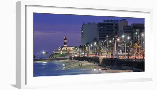 Buildings at Porto Da Barra Beach with Forte De Santo Antonio Lighthouse at Evening, Salvador-null-Framed Photographic Print