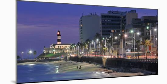 Buildings at Porto Da Barra Beach with Forte De Santo Antonio Lighthouse at Evening, Salvador-null-Mounted Photographic Print